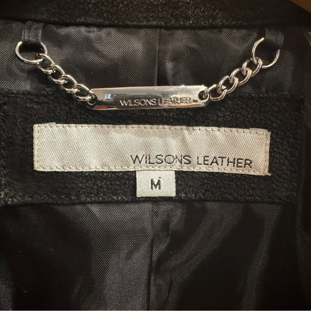 Wilsons Leather Women’s Black Moto Jacket Silver Zippers Medium